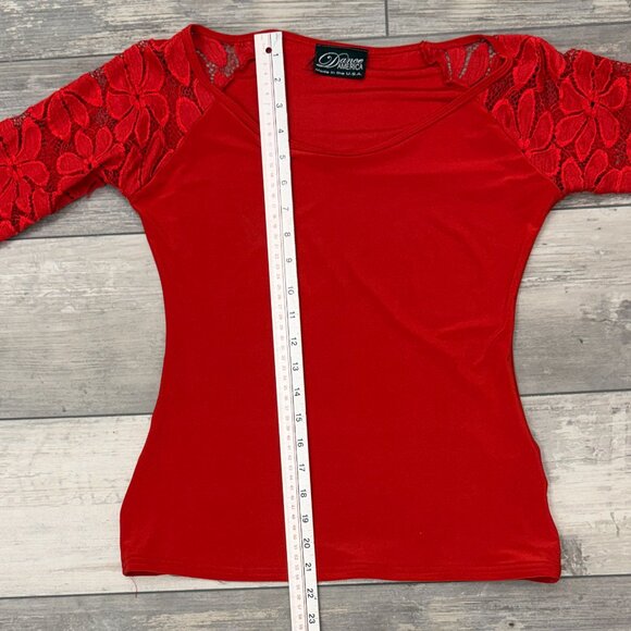 Dance America  Sz M Red Latin/Swing Skirt & Top Lace Insets - Picture 4 of 10
